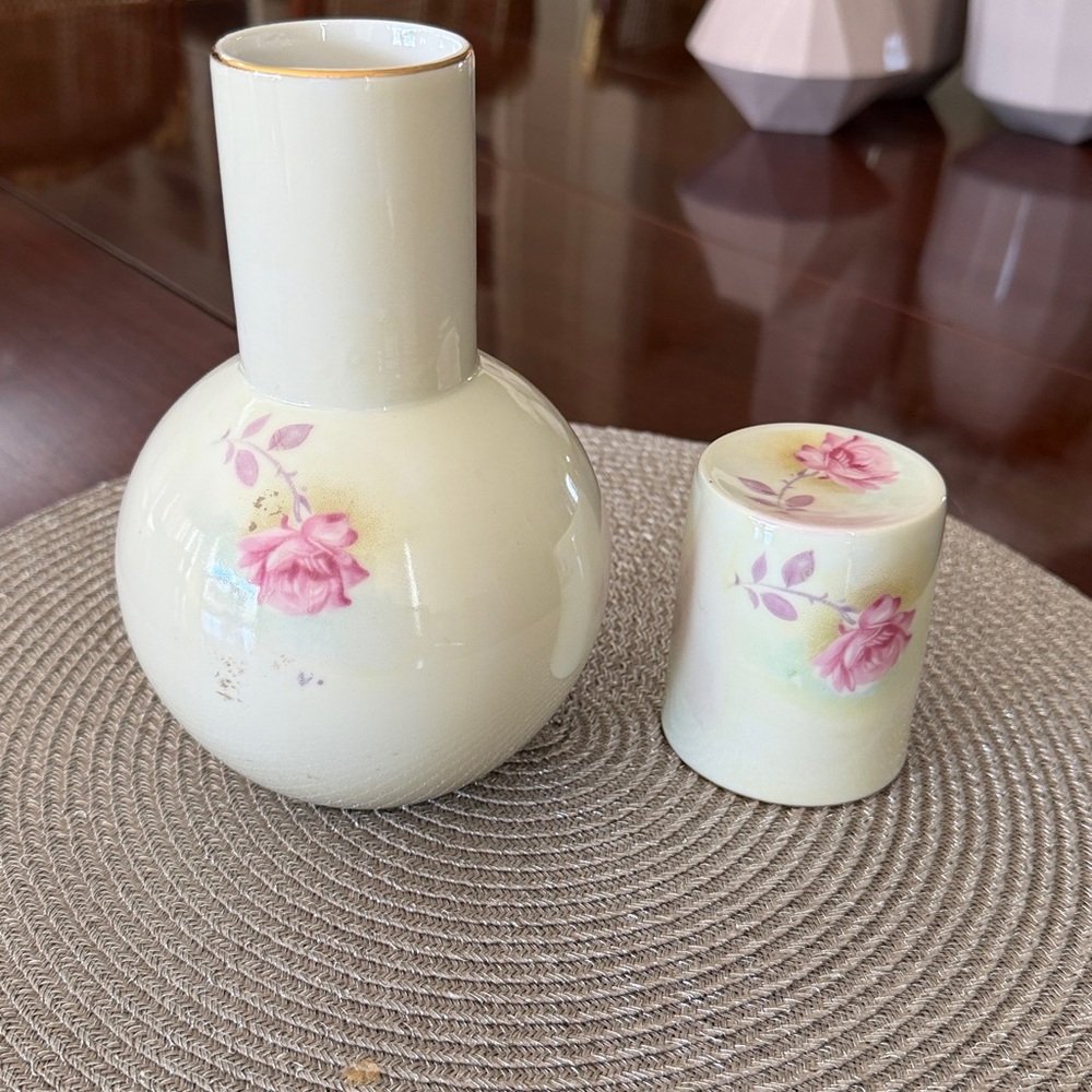 Vintage Floral Ceramic Vase or water pitcher with cup to cover the top - Picture 5 of 5